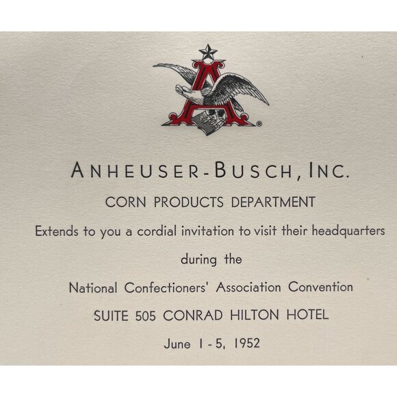 Vintage 1952 Anheuser Busch Invitation with Envelope Beer Company Ephemera - Picture 2 of 7